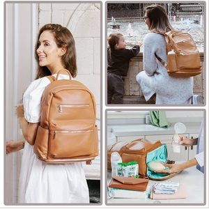 Brown leather diaper bag backpack